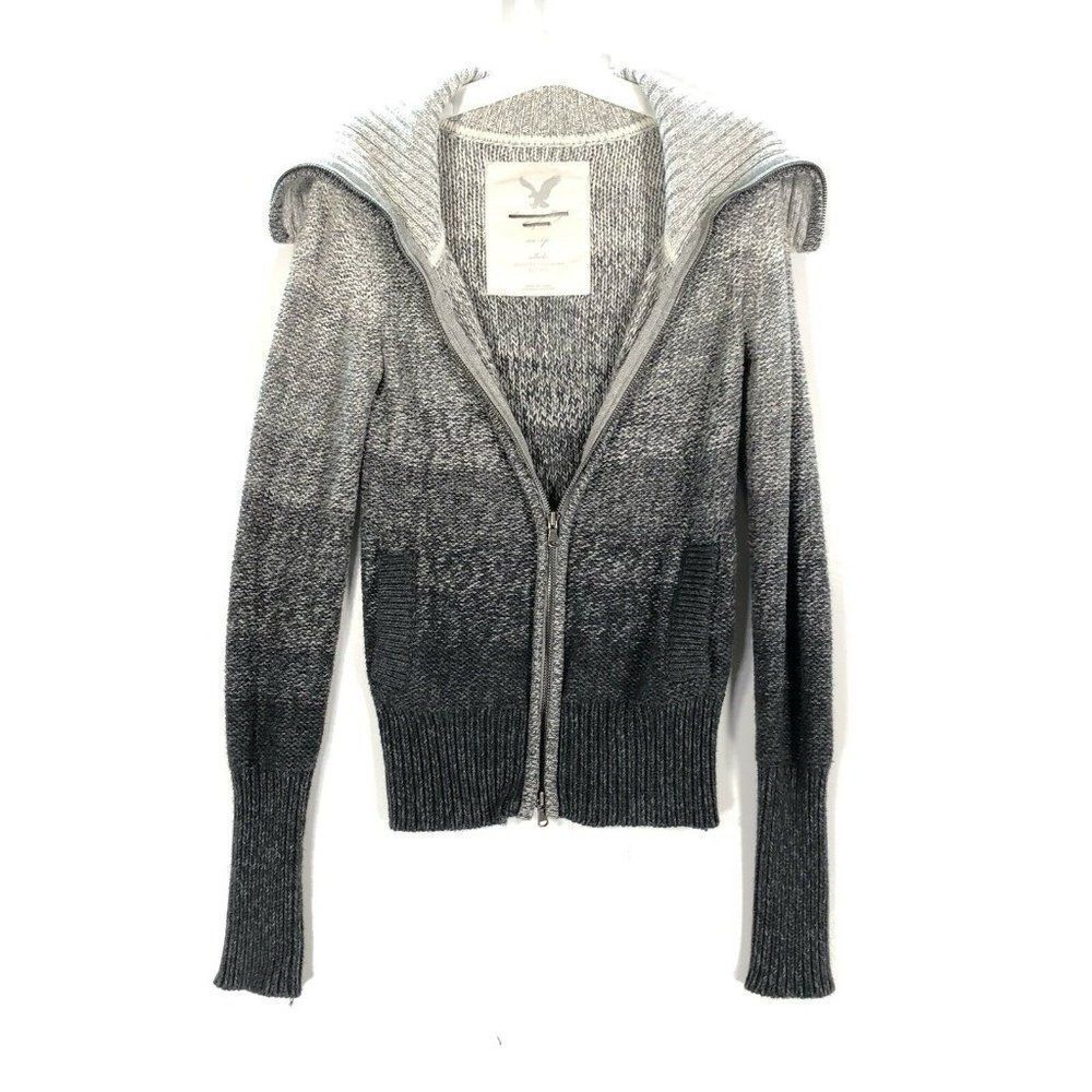 American Eagle Sweater Ladies Small Gray Cardigan Pockets Dark Academia School